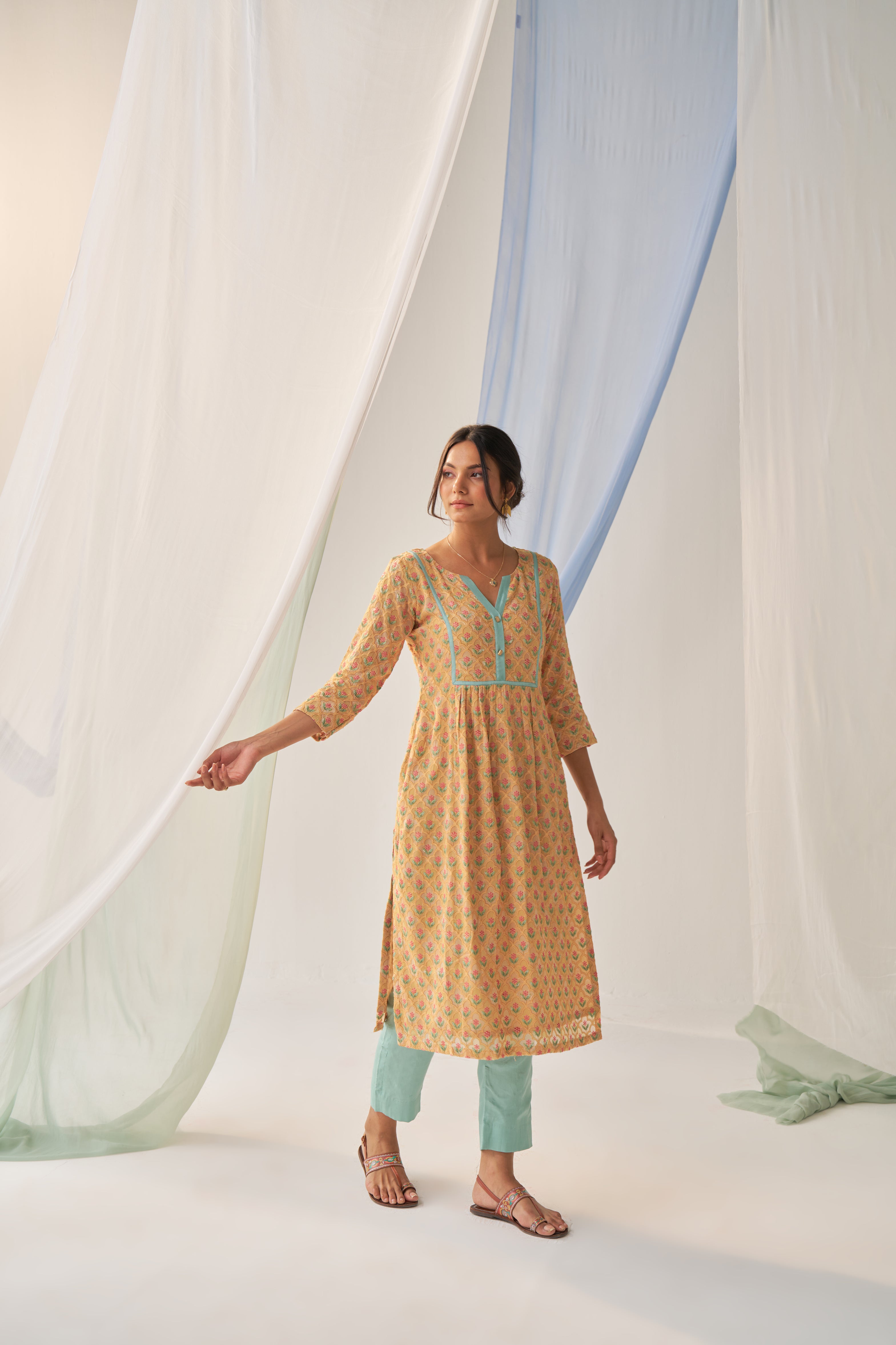 Uttara - Adaara Georgette yellow resham embroidery kurta pant set