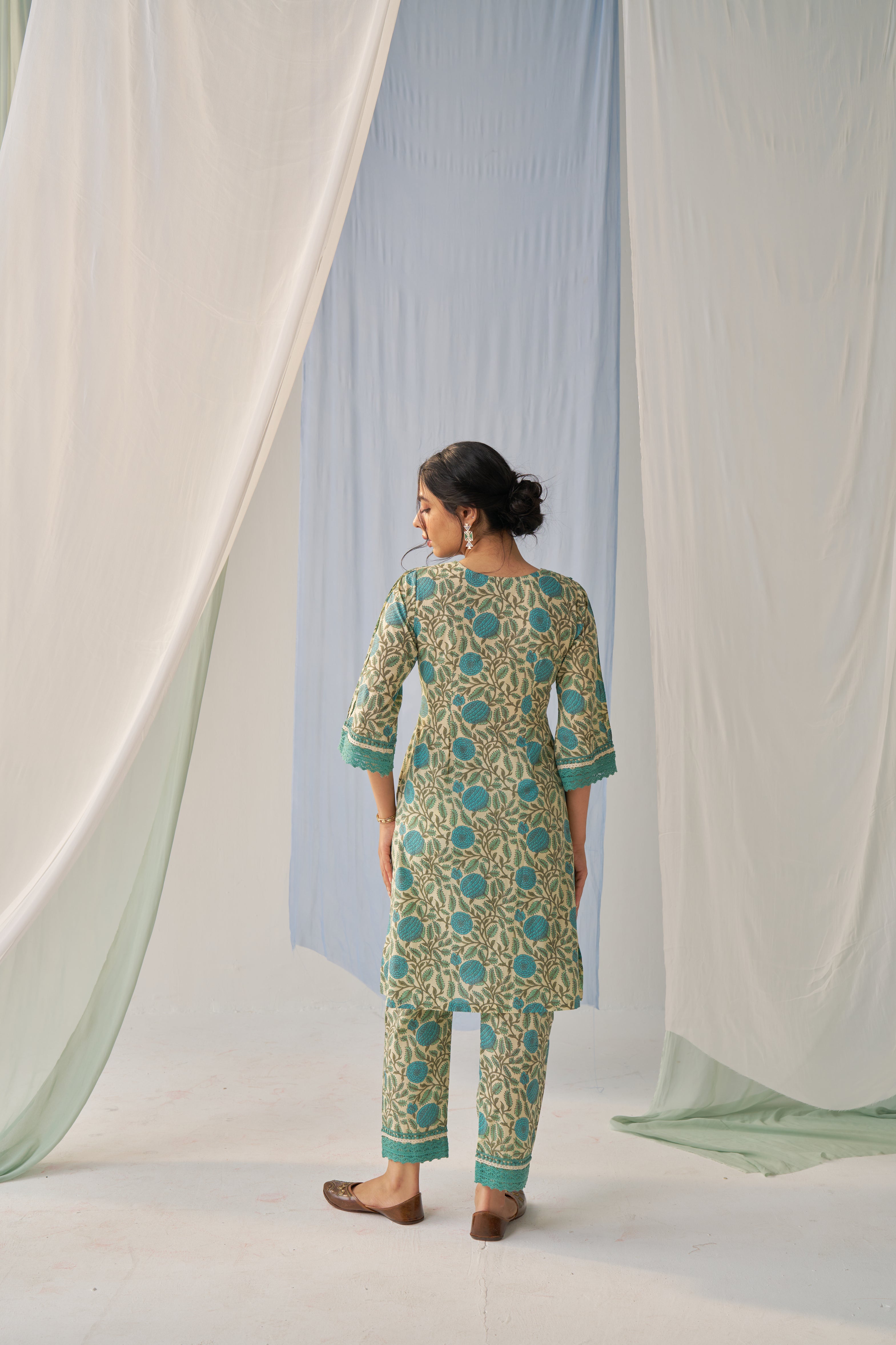 Pratyu - Adaara cotton blue co-ord set with crochet detailed neck